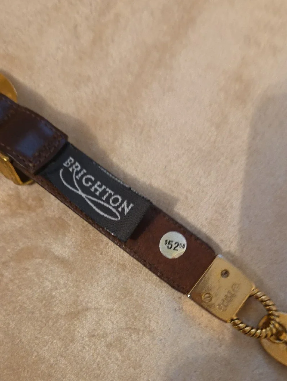 Brighton Brown Leather and Gold-Tone Chain Belt /Vintage